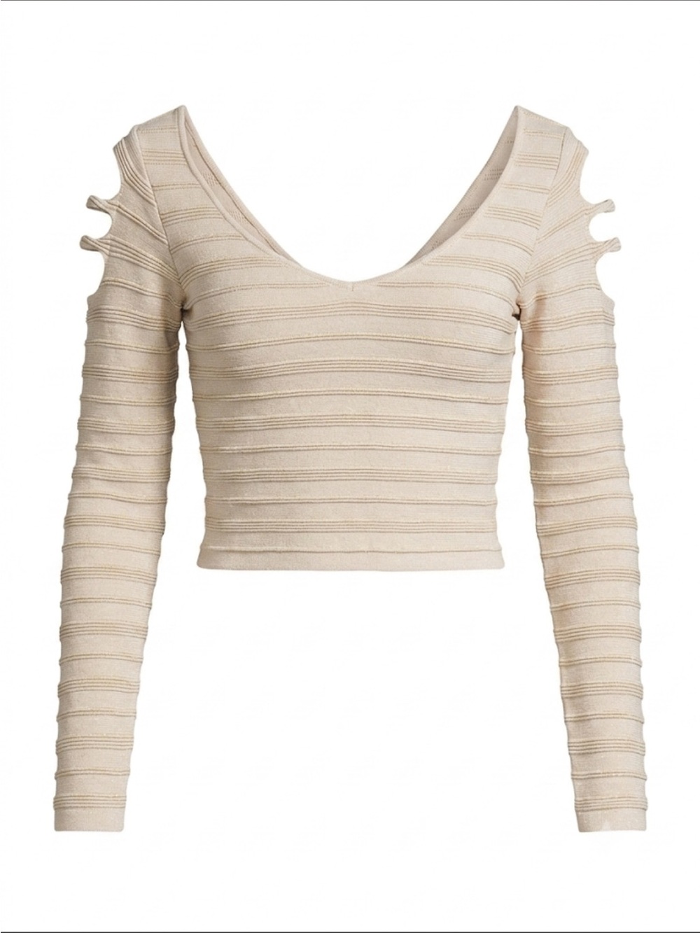 Women's Bebe Cutout Shoulder Ribbed Crop Sweater - Cream